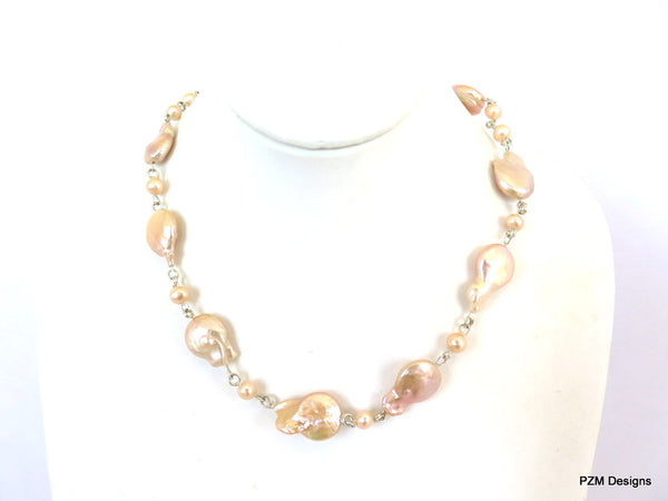 Peach baroque pearl strand, bridal jewelry – PZM Designs