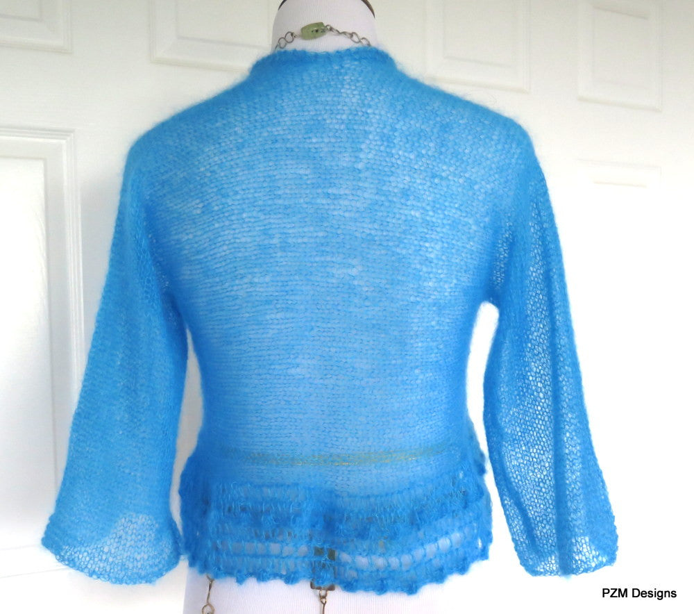 Bright Blue Silk Sweater, Hand Knit Luxury Shrug – PZM Designs
