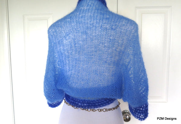 Blue Mohair Shrug, Two Tone Blue Silk Mohair Sweater, Gift for Her ...