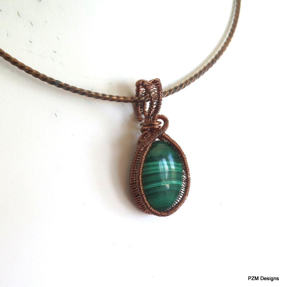 Malachite Woven Copper Pendant, Boho Chic Copper Necklace, Gift for He ...