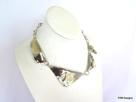 unique handmade metal jewelry, asymmetrical necklace, silver collar necklace
