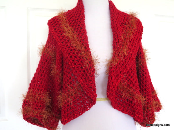 Large Red Circle Shrug, Hand Crochet Layering Sweater, Designer Knitwe ...