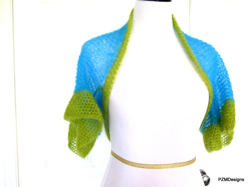 Bright Blue and Green Hand Knit Silk 