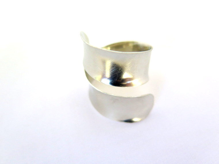 Silver bypass ring, non tarnish hand formed adjustable thumb ring, boh ...