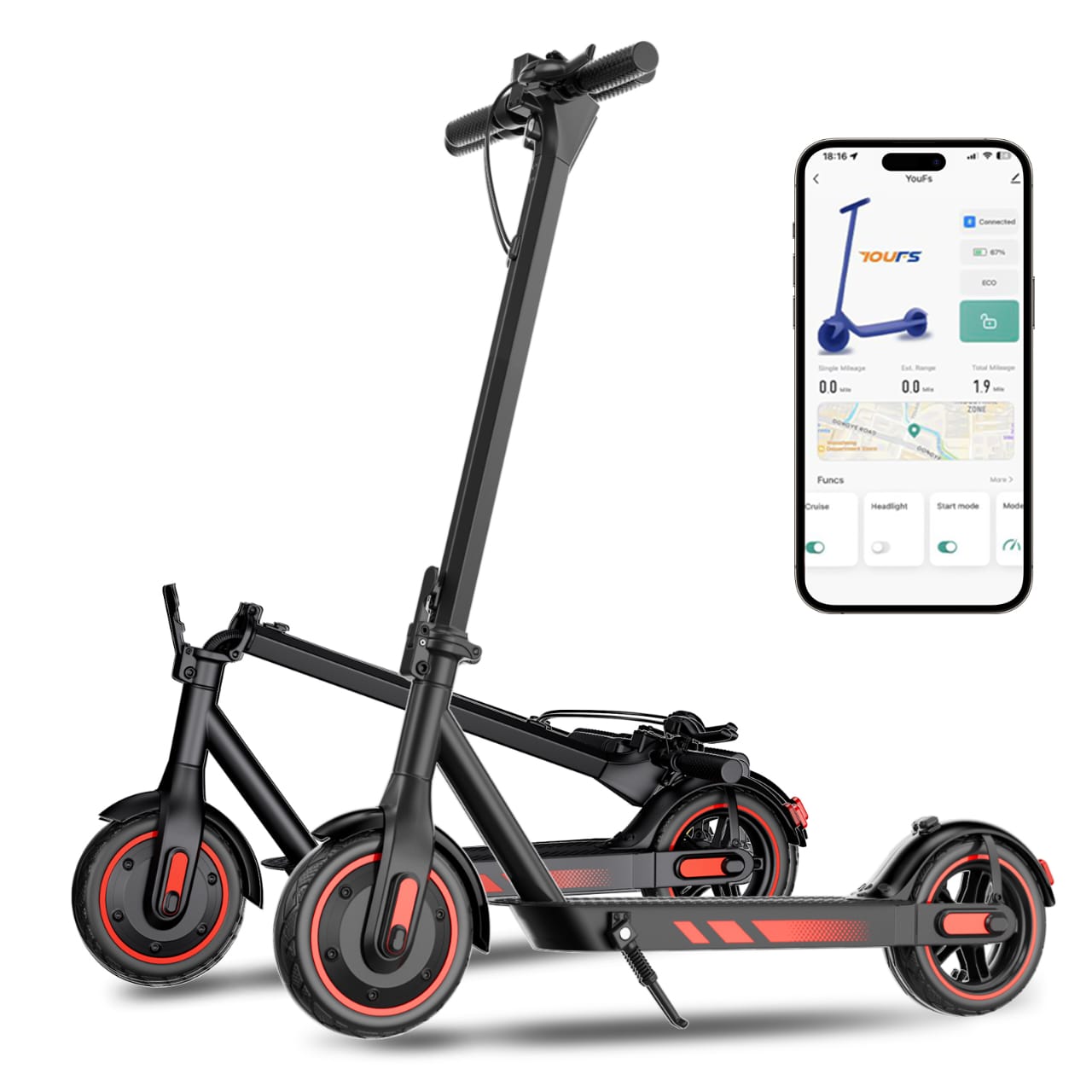 V10 Elsparkcykel (30 km/h) - Röd/Svart