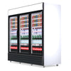 Discover Efficiency with our 1500-Litre Display Fridge, featuring 3 Hinged Doors for Commercial Use. Full-closed -angled.