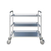 Enhance Your Service Efficiency with our 3-Tier Stainless Steel Dining/Clearing Trolley. Crafted for durability and versatility, this trolley is designed for use in restaurants, hotels, and catering services. Front_view.