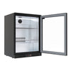 Borrelli 130L undercounter bar fridge open door angle, emphasizing the accessibility and storage options.