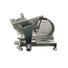 Borrelli 8-inch commercial meat slicer in stainless steel, showcasing precision blade and adjustable thickness control.