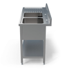 Side view of the Borrelli 1400mm Stainless Steel Sink, emphasizing the left-hand drainer configuration and robust leg support for stable kitchen operations.