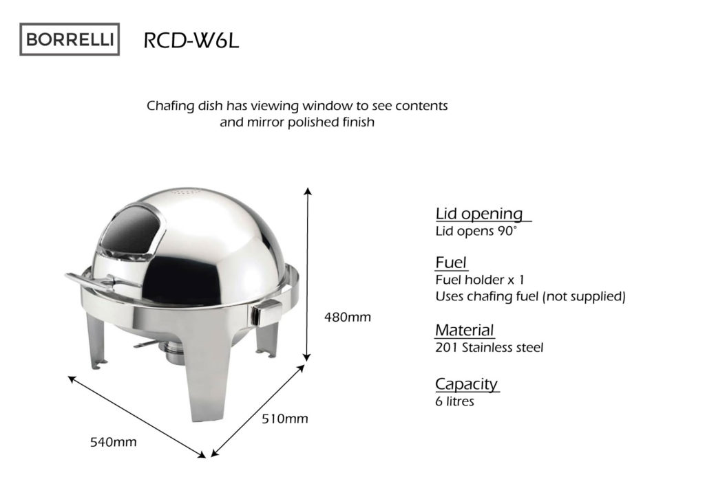 Image for Borrelli Sizing Sheet - Chafing Dish RCD-W6L