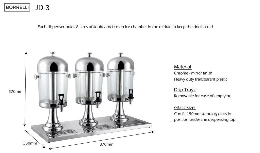 Borrelli triple juice dispenser sizing chart