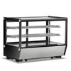 Modern stainless steel 160L cold display counter with glass enclosure and spacious shelving, ideal for merchandising chilled foods in retail spaces.