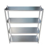 Overhead view of a Borrelli 1800mm wide 4-tier stainless steel rack, emphasizing its spacious shelves and sturdy construction for efficient organization.