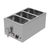 Three-pot bain marie with drain tap for efficient food warming and serving