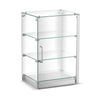 Borrelli 60-liter ambient food display cabinet with glass shelves, angled view for clear visibility