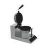 Professional single waffle iron open, ready for batter, ideal for quick service, showing control panel