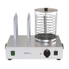 Borrelli commercial hotdog warmer with 4 stainless steel bun warming rods and a cylindrical glass enclosure, ideal for convenience stores.