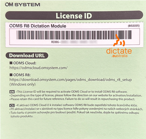 Sample ODMS R8 Licence Key Card