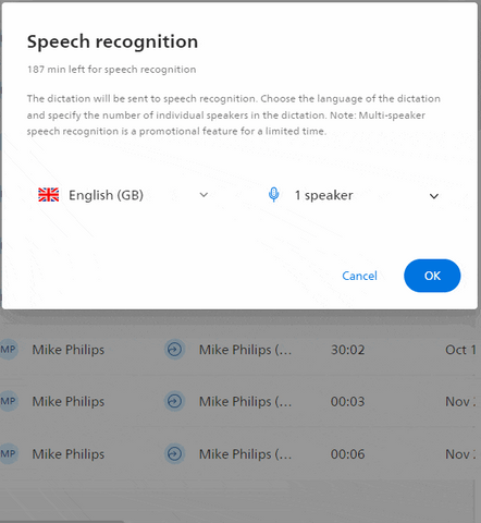 Philips Speechlive speech-to-text for multi speaker meetings interviews with speaker diarization