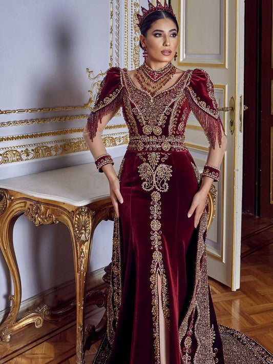 Maroon African Cape Sleeves Designer Caftan Wedding Moroccan Women Kaftan  Dress Spring Kaftan Brown and Gold Kaftan -  Finland