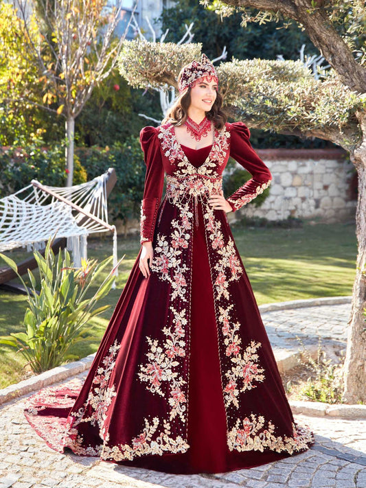 Emerald Green Turkish Traditional Henna Party Long Bridal Dress