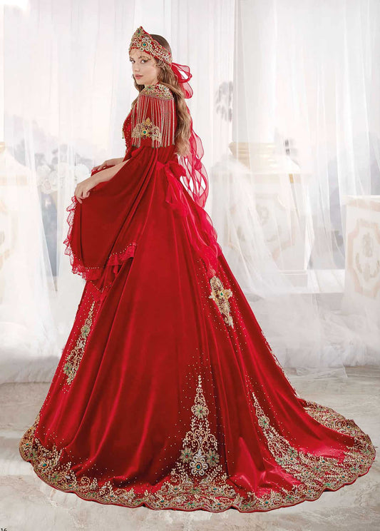 Hurrem Sultan Red Fancy Long Sleeve Caftan Dress - Turkeyfamousfor