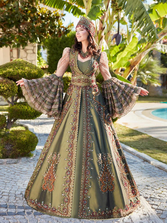 Green Turkish Hijab Wedding Dress 22510Y 