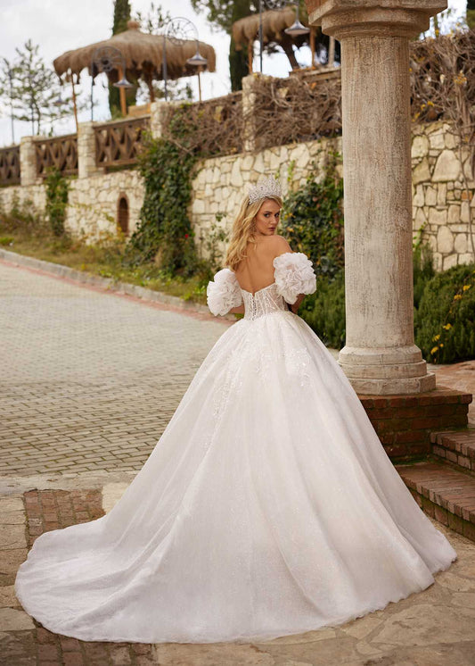 Beautiful Romantic off the Shoulder Long Puff Sleeves Corset Lace