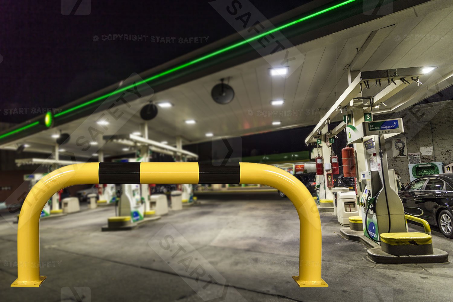 Black Bull 108mm Hoop Barrier In Petrol Station Environment