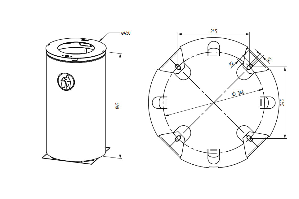 Procity Olbia 120 Litre Litter Bin Dimensions Diagram Spec Sheet