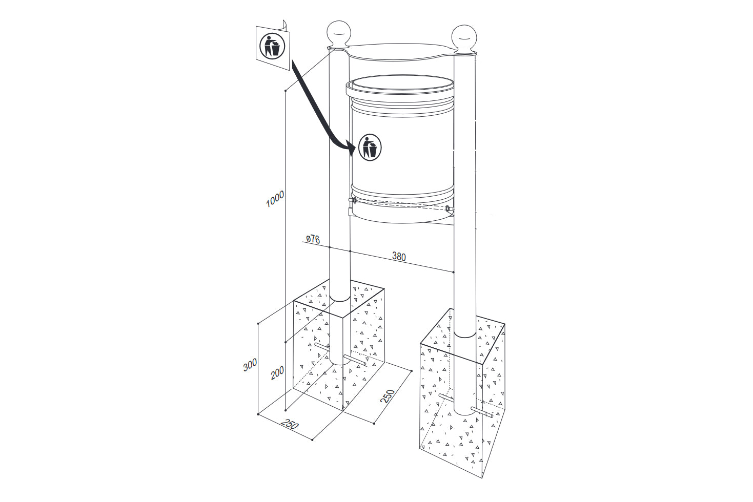 Procity Santiago Litter Bin Dimensions Spec Sheet