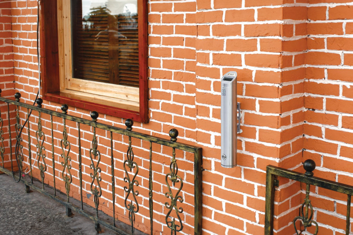 Procity Wall mounted Aluminium Ashtray Bollard Installed On brick Wall