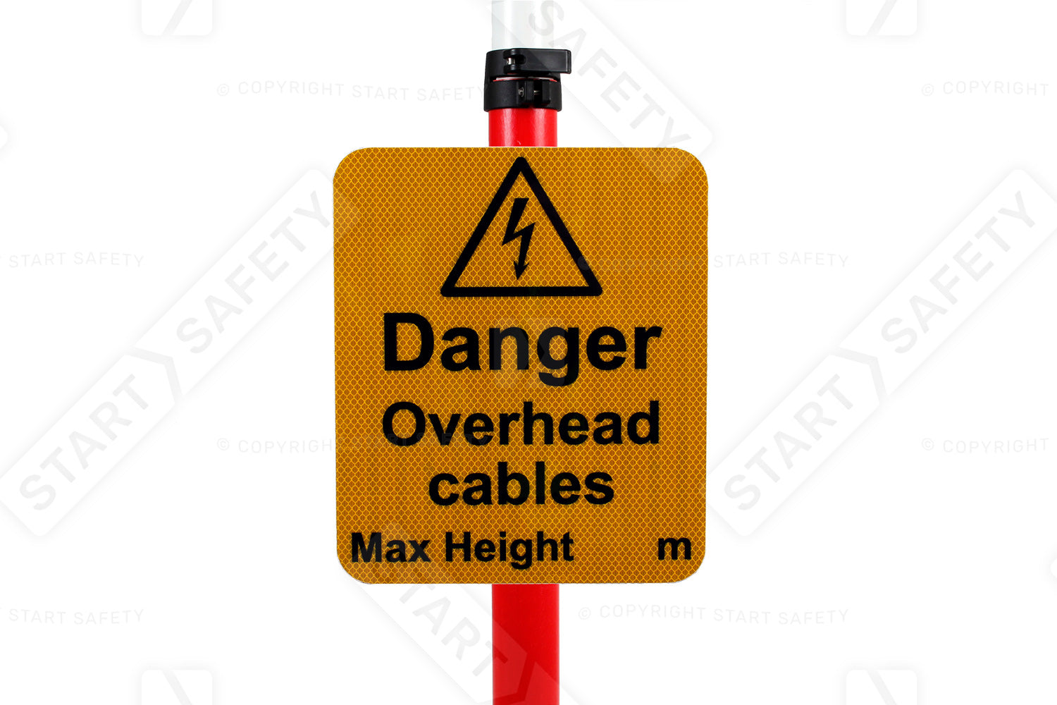 Danger Overhead Cables Max Height Warning Sign Mounted on GS6 Upright