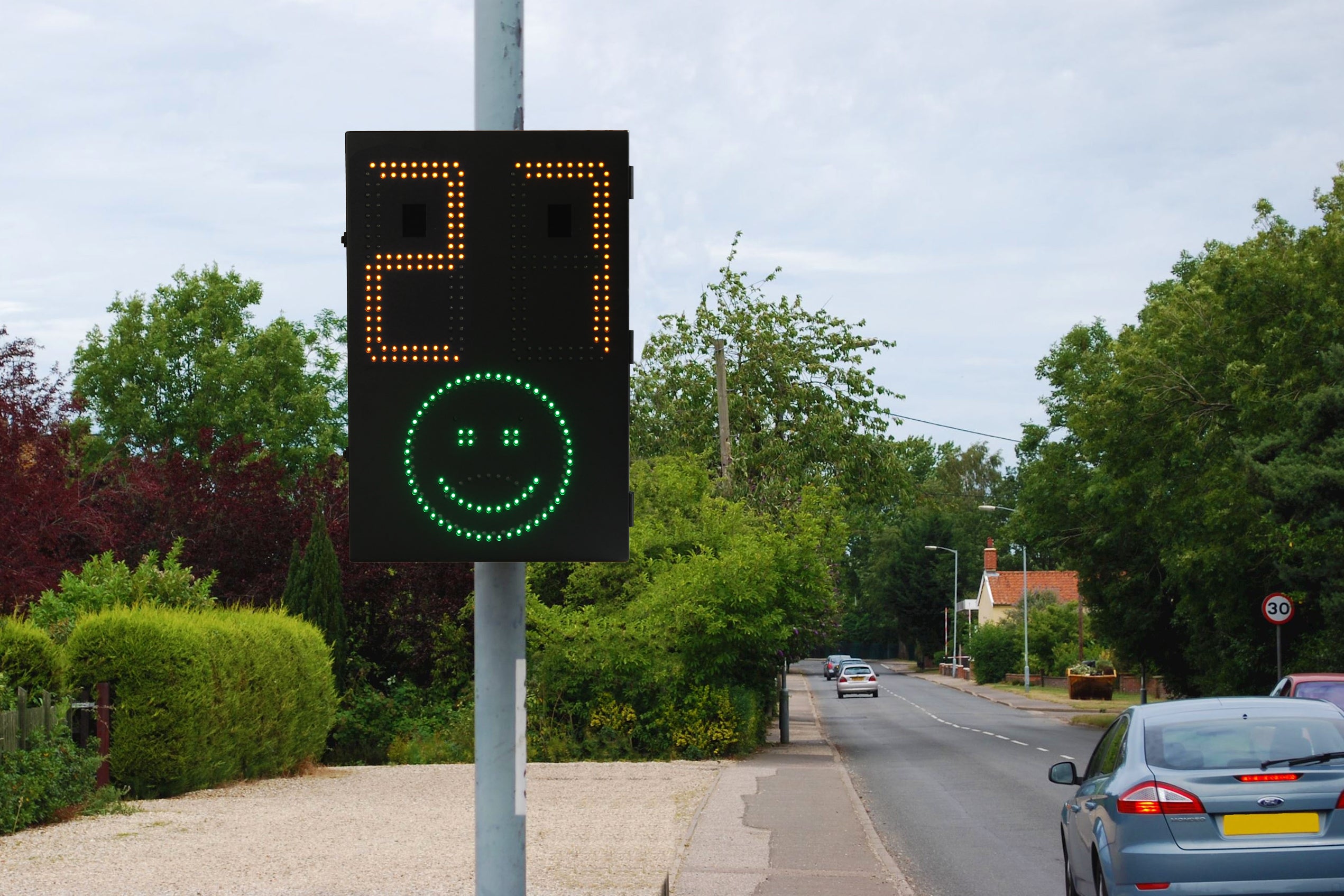 SpeedFinder Radar Speed Sign With Miley Face And Grumpy Sad Face