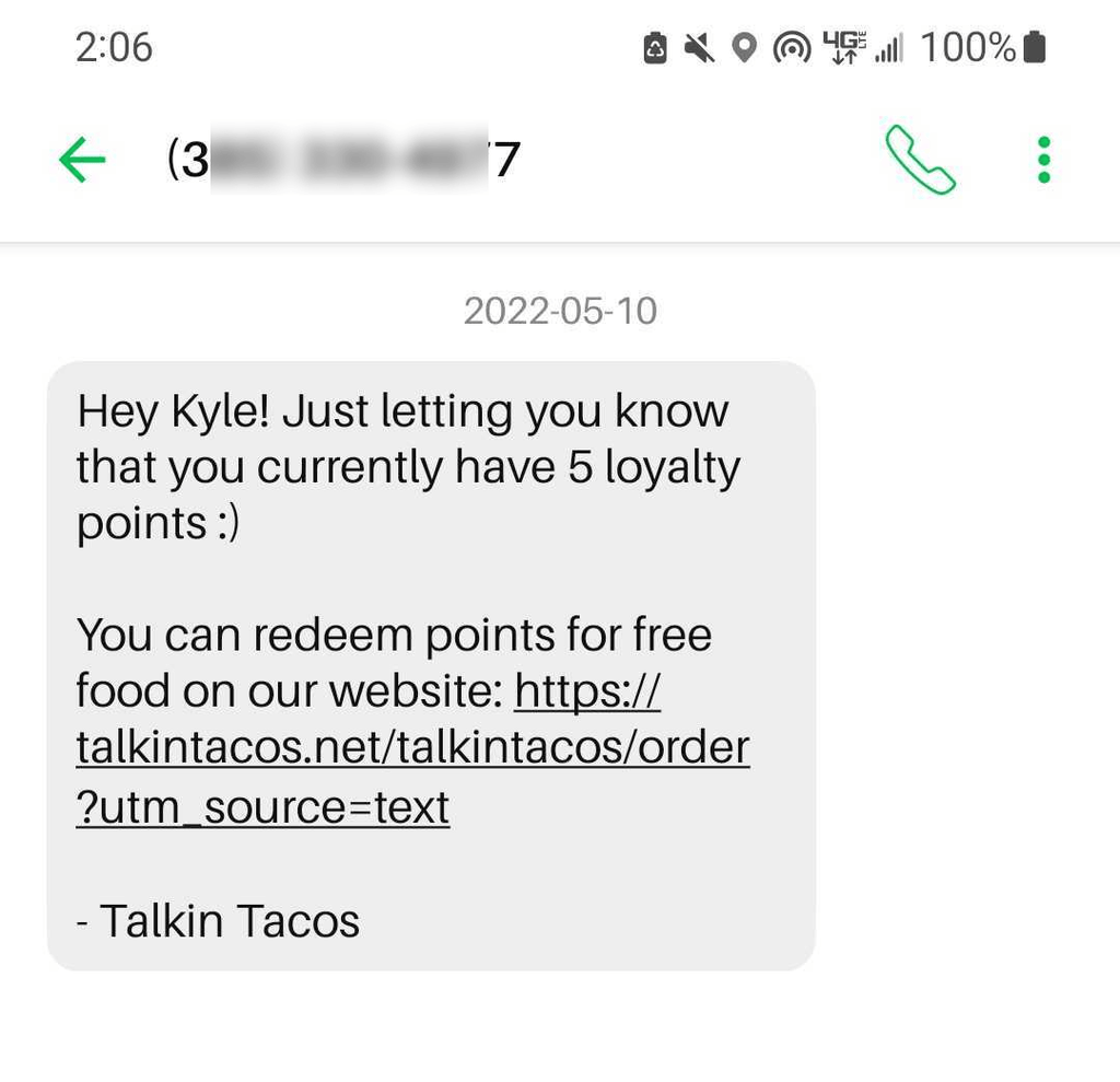 sending text to customers reminding them of their points