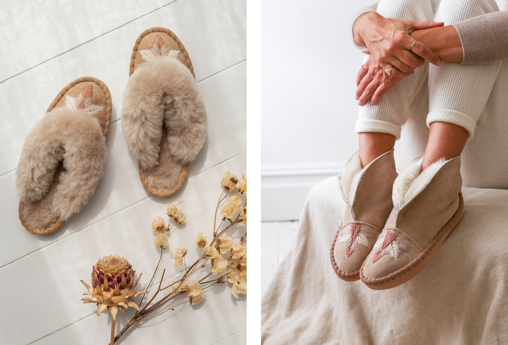 Sheepskin slippers and sheepskin boots