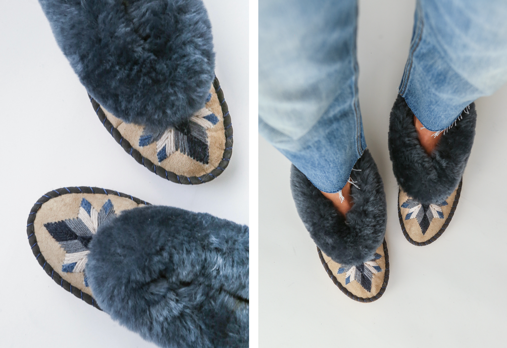 grey sheepskin slippers