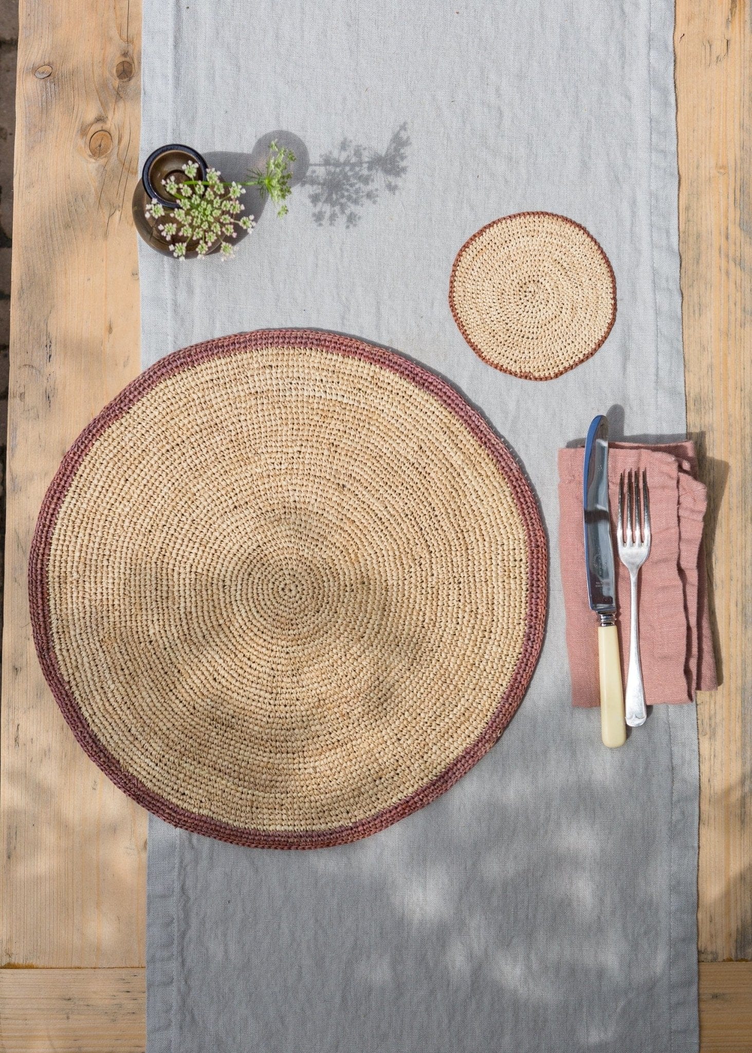 Set of 4 Raffia Coasters – Terracotta/Natural