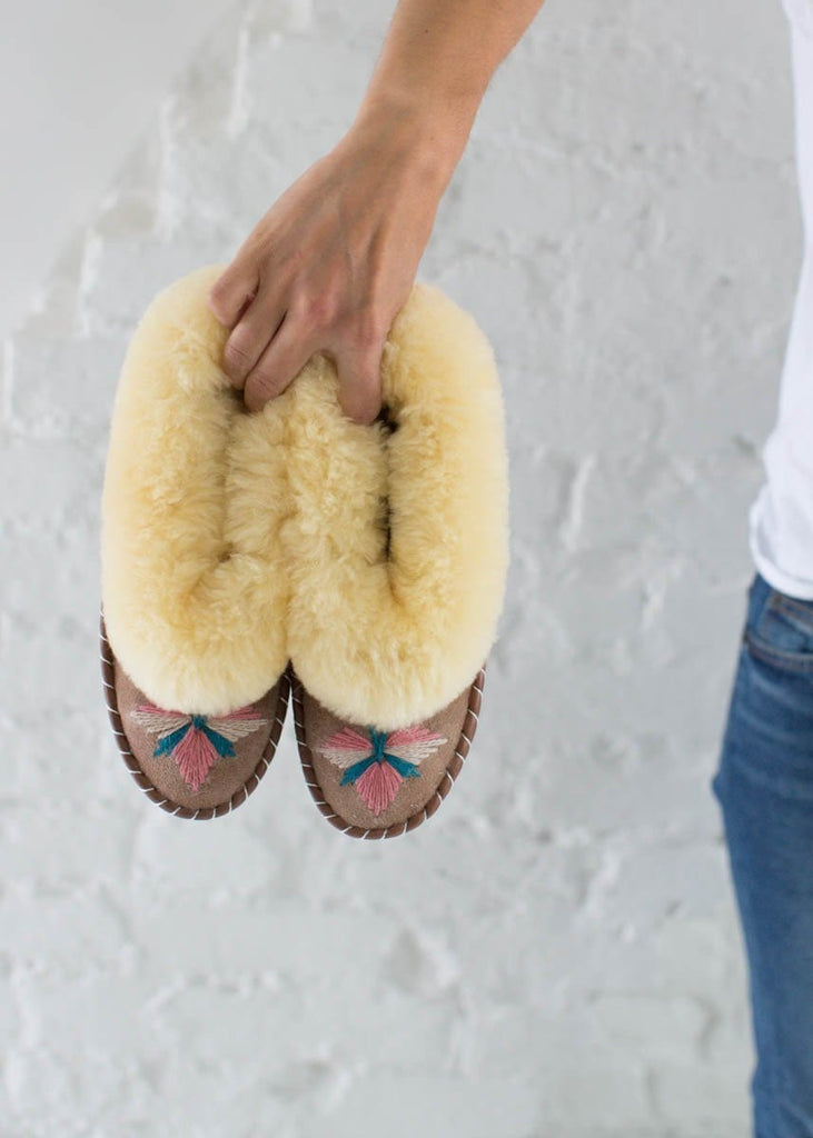 embroidered sheepskin moccasin slippers