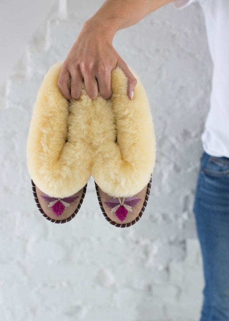 embroidered sheepskin slippers
