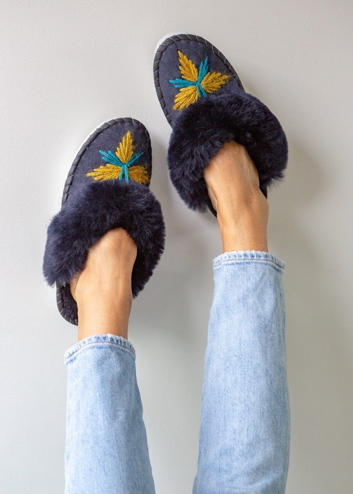 navy blue slippers womens