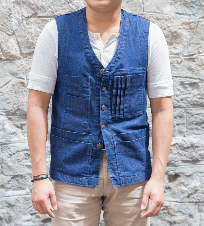 men's denim vest look idea