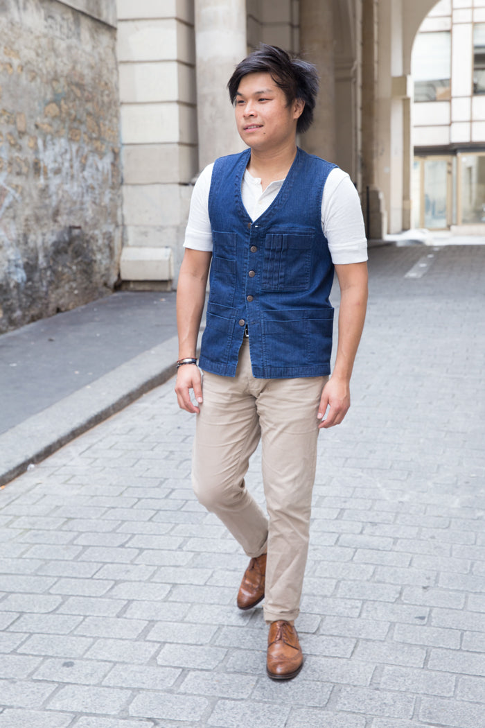 street style men's denim vest