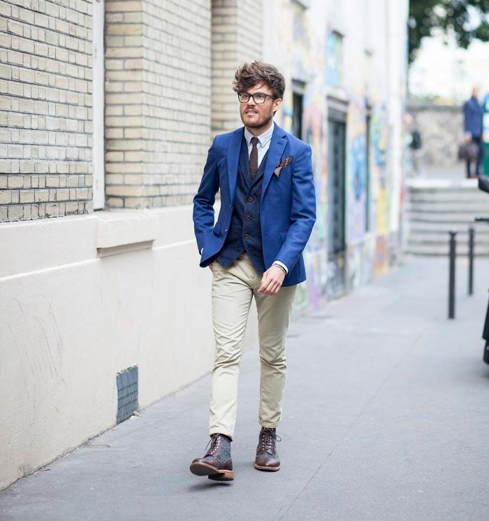 gray shirt look idea men's blue blazer