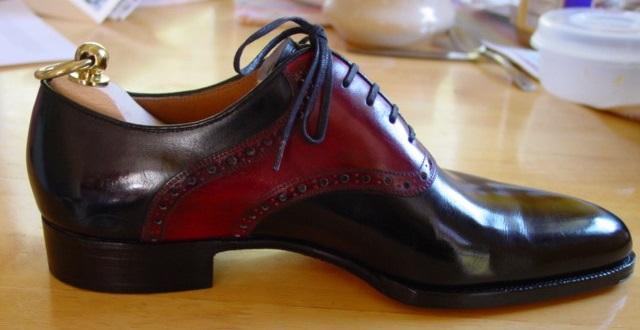 Brown patent shoe