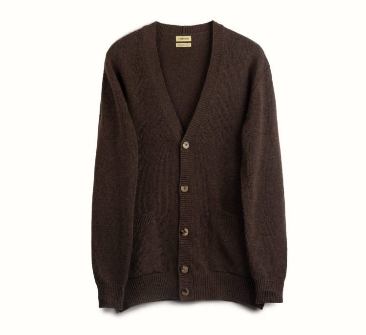 well-made men's cardigan in brown merino wool