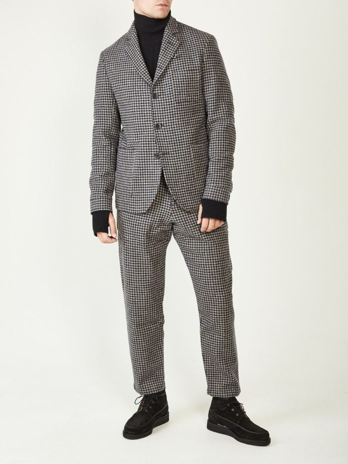 beige and blue houndstooth suit