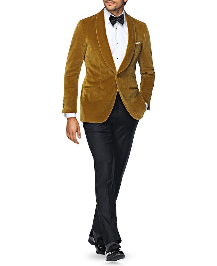 yellow tuxedo white shirt black bow tie