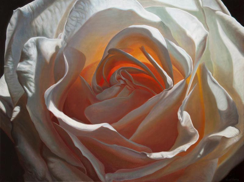 White rose oil painting titled Creation VII by artist Vincent Keeling